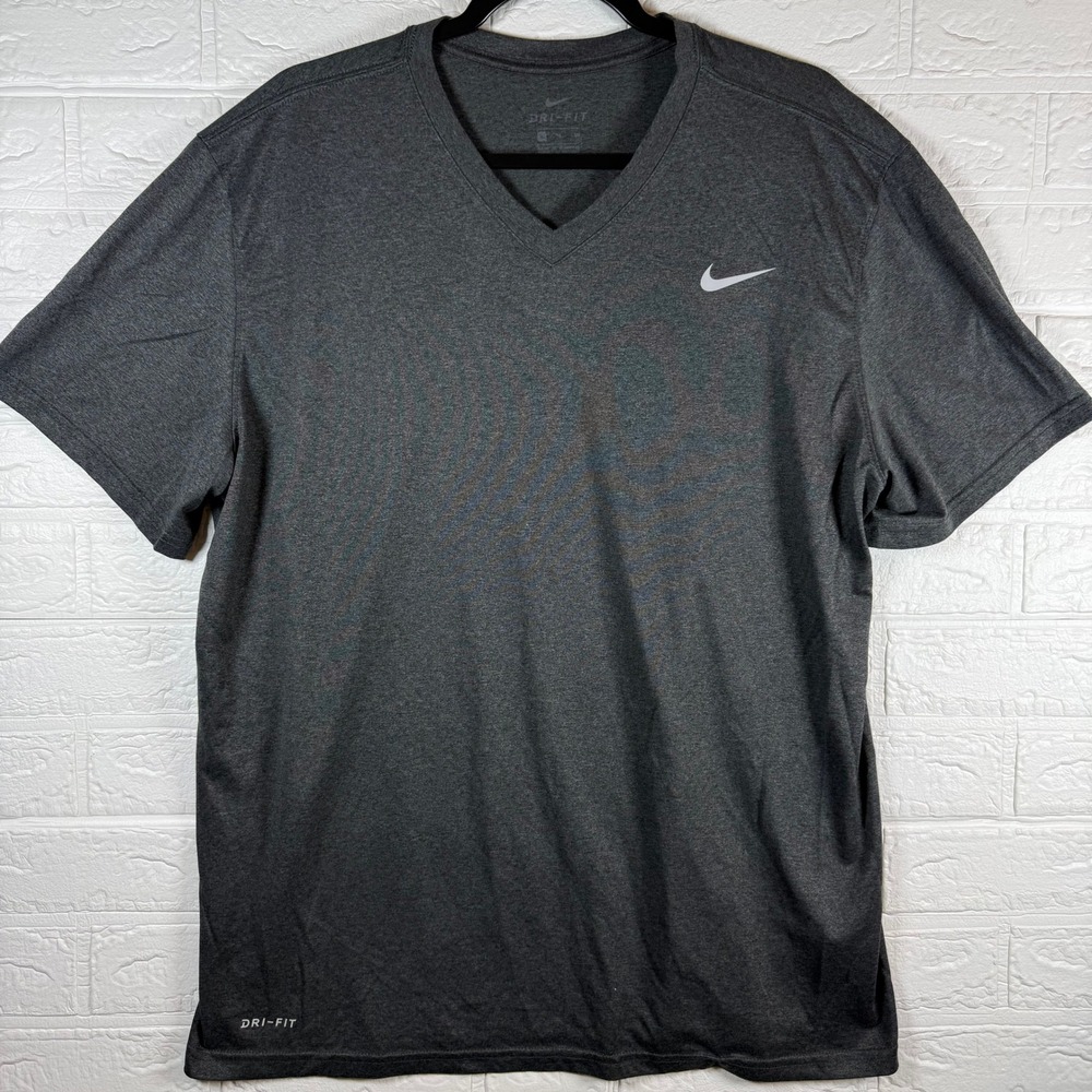 Nike T-Shirt Mens XL Dark Gray Dri-FIT V-Neck Performance Short Sleeve Tee
